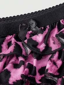 ROMWE Grunge Punk Shorts mini de cintura baja con volantes en capas y estampado de leopardo estilo Y2K - Rosa - Ver 3