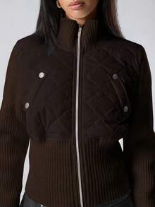 LYSMO 女士时尚绗缝拉链羽绒服，秋冬款 - 咖啡棕 - 查看 5