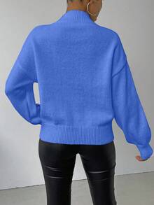 SHEIN LUNE 女士休闲圆领贴花装饰长袖套头毛衣 - 藍色 - 查看 2