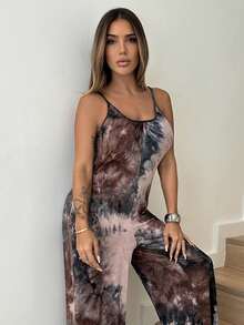 Manon Tanti Women's Tie-Dye Print Wide Leg Loose Casual Jumpsuit - Multicolor - View 5