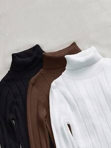 SHEIN LUNE 3件套女士百搭经典多功能套头休闲毛衣，秋冬季 - 棕色 - 查看 4