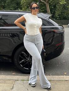 NegzBox 复古风格灰色系腰喇叭腿运动裤 - 灰色 - 查看 4