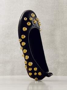 SHUZIA Women's Fashionable Rivets Decorated Flats–Super Comfort And Sophisticated Punk Style - Black - View 6