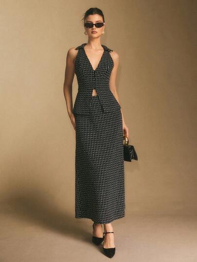 Poéselle Damski garnitur biznesowy casualowy z kamizelką i spódnicą