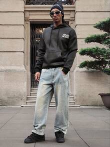 GALLERY FADE Sudadera con capucha casual con bolsillo y cordón, con gráfico de eslogan, para hombre, otoño