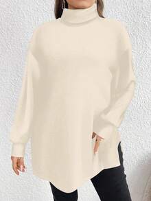 EMERY ROSE Plus Size Casual Minimalist Turtleneck Long T-Shirt, Spring/Autumn/Winter - Multicolor - View 4