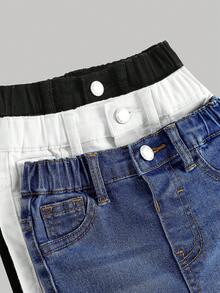 3pcs/Set Baby Girls' Blue, White, Black Denim Stretch Skinny Pants,Fall Clothes,Winter Clothing ,Casual And Fashionable Vacation Outfits,2000s Style  ,Christmas Clothing,Baby Girls  Leggings,Denim  Leggings - Multicolor - View 3