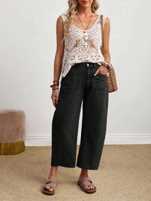 EMERY ROSE 女士休闲日常纯色口袋宽松牛仔裤 - 黑色 - 查看 4