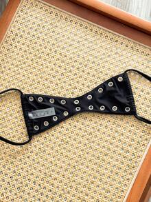 Swim Vcay Black Knitted Bandeau Crop Bikini Top For Women Sexy Sleeveless With Chic Lace Up Details - Black - View 2