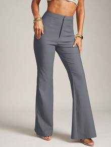 Hauture 性感夏季商务办公室休闲纯色喇叭裤 - 灰色 - 查看 3