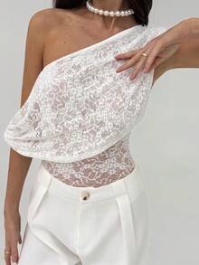 Aloruh Young Lady Music Festival White Lace Sheer Bodysuit - White - View 6