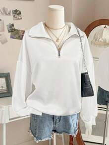 SHEIN Women's Loose Zip-Up Hoodie With Split Design Fall Cloth For Women