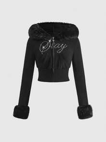 ROMWE Grunge Punk Y2K Style Rhinestone Decor Crop Top And Leggings 2 Pieces Set - Black - View 8