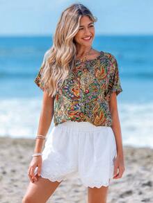 Sylviya V-Neck Drop Shoulder Casual Holiday Elegant Loose Blouse For Women