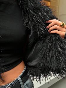 Aloruh Women's Fashionable Sexy Short Faux Fur Coat, Autumn/Winter,Women's Winter Clothes - Black - View 9