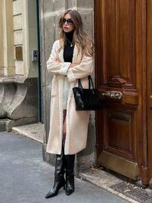 Pariaura Women's Regular Collar Thermal Lined Tie-Up Loose Jacket Fall Winter Cloth For Women - Khaki - View 6