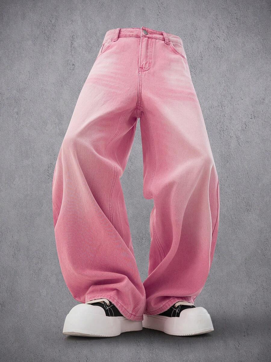 Manfinity Denimwave 男士休闲宽松口袋牛仔裤 - 粉色 - 查看 1