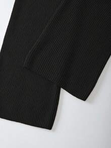 SHEIN Franclia 两件套女士休闲宽松纯色高领毛衣，优雅百搭，秋冬季 - 黑色 - 查看 3