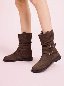 CUCCOO DOLLMOD Women's Retro Suede Buckle Ankle Boots, High-Quality Ankle Boots - Brown - View 3