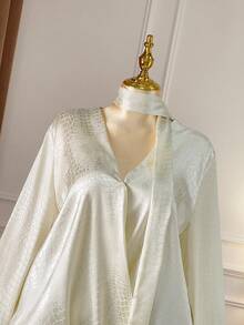 DreamSkyne Plus Size Jacquard Animal Print Satin Shiny Formal Shirt For Party & Elegant Occasions - Apricot - View 5
