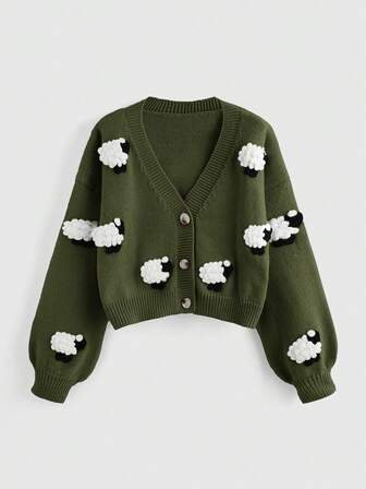 Kawaii Damen Lässig Süßer 3D Schaf Cardigan, Herbst/Winter