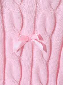 Sparklyn Girls' Elegant Cute Sweet Round Neck Pullover Chunky Knit Sweater, Pink With Bow Detail, Suitable For Autumn/Winter