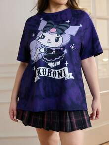 HELLO KITTY AND FRIENDS | SHEIN 大码夏季休闲可爱卡通图案扎染短袖T恤 - 彩色 - 查看 5