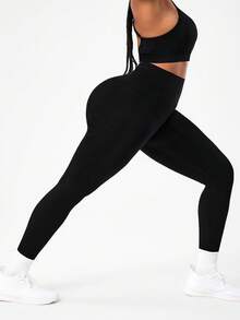 Rhythm Era 大码女式无缝高腰运动紧身裤 - 黑色 - 查看 4