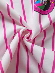 THE POWERPUFF GIRLS X SHEIN Baby Girl Cute Cartoon Blossom, Bubbles, Buttercup Pattern Stripe Print Round Neck Drop Shoulder Long Sleeve Knit Sweet Cute Sweatshirt Dress, Suitable For Autumn/Winter Toddler Girl Clothes Cartoon - Multicolor - View 7