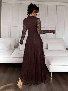 Feyla 优雅白色蕾丝连衣裙 - 咖啡棕 - 查看 2