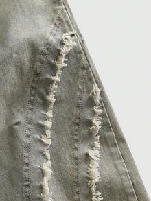 ROMWE MEN Street Life Men's Waist Buckle Design Frayed Distressed Layered Punk Denim Jeans - Dark Wash - View 5