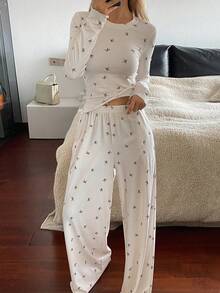 Livesso Women's Casual Comfortable Pajama Set, Summer - Beige - View 1