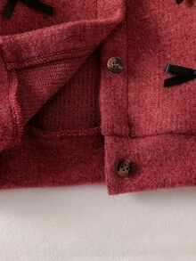 SHEIN Newborn Casual Autumn/Winter Fashion Knitted Bow Jacket And Solid Color Pants Set - Burgundy - View 6