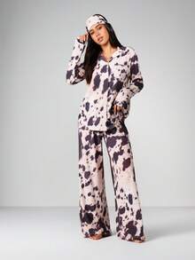 MISSGUIDED 女士奶牛印花睡衣套装 长袖纽扣睡衣衬衫 阔腿裤 家居服 - 彩色 - 查看 4