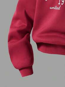 Sparklyn Set casual din 2 piese pentru fete preadolescente, hanorac și pantaloni scurți cu guler înalt și model New York, ținută călduroasă de campus pentru purtare zilnică, primăvară/toamnă/iarnă - roșu - Vizualizare 5