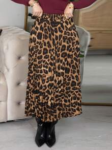 Melissa Matos 女式豹纹百褶长裙女装秋季服装 - 卡其色 - 查看 4