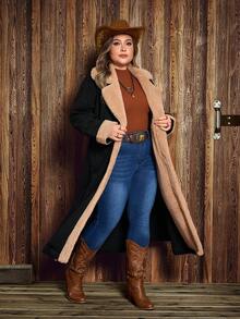 EMERY ROSE Plus Size Women Vintage Patchwork Washed Denim Jacket, Autumn/Winter - Black - View 6