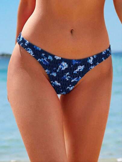 Summer Beach Floral Random Print Smocked Bikini Panty