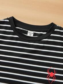 SHEIN 2件套/套 青少年男童休闲条纹骑士图案长袖T恤4件套，适合儿童圣诞礼物、毛衣、裤子、慢跑裤，酒红色波西米亚哥特风Y2K锐舞度假假日节日圣诞节秋冬复古休闲舒适 - 彩色 - 查看 5