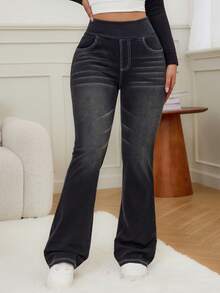 Flexra Quần jeans ống loe dáng ôm, co giãn cao, thường ngày, đa năng dành cho nữ - màu đen - Xem 6