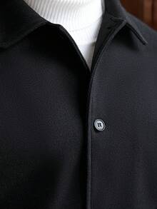 Manfinity Homme Plus Size Men's Long Sleeve Casual Solid Color Simple Button Overcoat, Autumn - Black - View 3