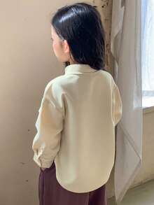 Hapijoa 少女夏季格子休闲韩版长袖清新甜美衬衫 - 杏色 - 查看 2