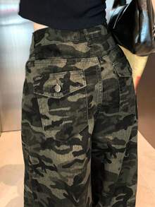 DAZY 女士宽松迷彩印花口袋休闲阔腿牛仔裤