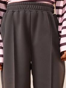 SUMWON Girls Soft Fleece Pin Tuck Sweatpants Relaxed Wide Leg Charcoal Comfortable Fall Winter Wear