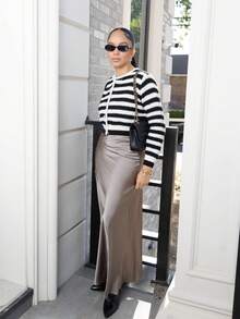 Melissa Matos 女士休闲条纹开衫、长袖上衣 - 黑與白 - 查看 6