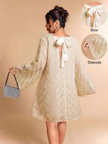 Cravure Váy dài tay thanh lịch cỡ lớn có chi tiết nơ phía sau - Màu be - Xem 1