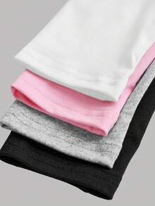 Girlism 4件套少女圆领长袖针织纯色修身百搭上衣，秋冬季百搭T恤 - 粉色 - 查看 10