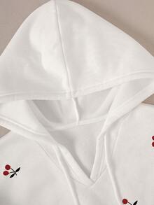 Resyla Women's Outdoor Pullover Sweatshirt, Autumn/Winter, Back To School, Teacher's Day, Outdoor, Cherry Pattern Design Print, Long Sleeve Hooded Sweatshirt, Street Photography, Holiday & Casual Wear, Must-Have, Eye-Catching, White, Women's Regular Fit Hooded Long Sleeve Sweatshirt - White - View 5