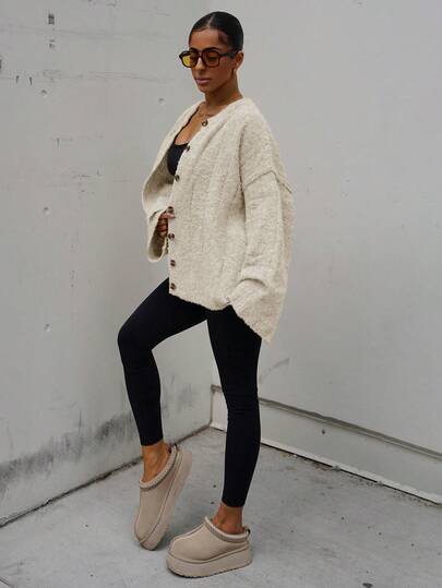 SAYEHFBABY Oversized Drop Shoulder Button Down Knit Cardigan Fall Cute Streetwear Festival Farmhouse , Country, Vintage, Fall Autumn Winter Christmas