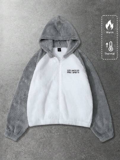 Street Life Unisex Fleece Patchwork English Embroidery Jacket, Street Style, Autumn/Winter